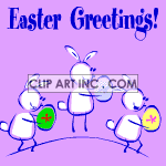 Animated hopping Easter card with rabbits holding eggs animation. Commercial use animation # 120403