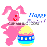 Happy Easter winking pink bunny leaning on egg animation. Royalty-free animation # 120411