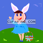 Animated girl waving with Easter basket animation. Commercial use animation # 120417