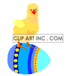 Animated Happy Easter with chick on egg clipart. Royalty-free image # 120424