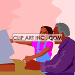 Animated african american grandaughter and grandgfather playing on the computer animation. Royalty-free animation # 121371