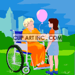 disabled wheelchair balloons girl senior citizen  Animations 2D People Disabled Grandparent Grandparents family 