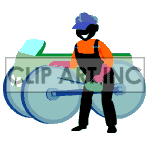 clipart - Animated mechanic oiling a steam roller..
