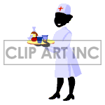 Animated nurse holding a tray of medicine.