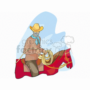 Cowboy Riding a Horse Ready to Rope clipart.