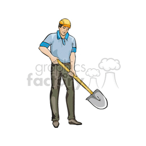 Man in hardhat holding shovel clipart. Royalty-free image # 128575