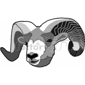 clipart - Black and white ram head.