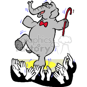Gray elephant dancing in front of a crowd of hands clapping animation. Royalty-free animation # 129753