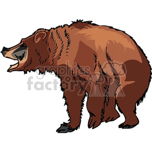 Full body profile of grizzly bear clipart.