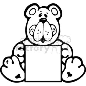 Black and white cute cartoon bear holding box clipart.