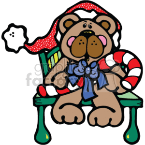  country style teddy bear bears Christmas Xmas candy cane brown bench sitting   bear013PR_c Clip Art Animals Bears santa