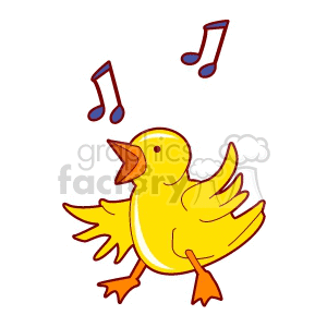 A cartoon yellow chick singing