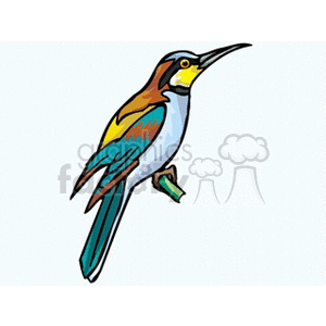 Colorful tropical bird perched on a branch clipart.