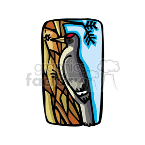 Red crested woodpecker on the side of a tree clipart. Royalty-free image # 130734