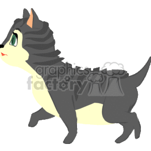 Cute cartoon gray tabby cat prancing along clipart. Royalty-free image # 130908