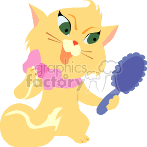 Cute girlie cat with pink bow looking at a mirror