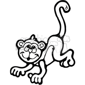 The clipart image shows a cartoon monkey, with a long tail, sitting on its haunches and looking straight ahead. Its eyes look as if it is looking up