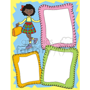 Border with an African American girl holding a school bag clipart. Commercial use image # 134276