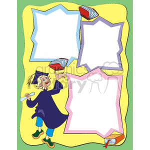 Education border with girl throwing books in the air clipart. Royalty-free image # 134278