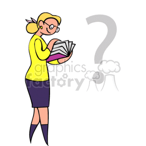 Cartoon teacher thumbing through a book clipart. Commercial use image # 138599