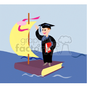 Cartoon graduate sailing on a book