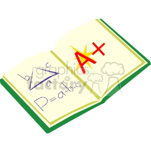 Open math book with a page showing A+ clipart. Commercial use image # 138615