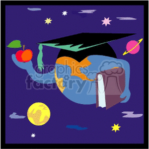 graduation student students graduate diploma earth globe world apple book books apples planet planets Education050.gif Clip Art back to school space universe cap textbook last day cartoon cute