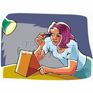 Cartoon teenager putting on mascara  clipart. Commercial use image # 138660