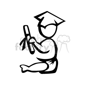Black and white outline of a baby graduating  clipart.