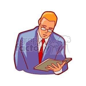 Cartoon male teacher holding a book reading  clipart. Royalty-free image # 138794