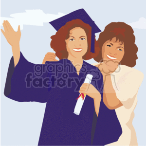 A Happy Graduate in a Blue Cap and Gown Waiving clipart. Commercial use image # 139393