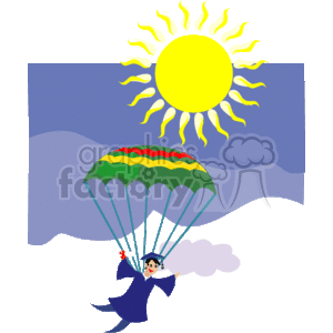 A Graduate in Cap and Gown Soaring with a Parachute in the Sky clipart. Commercial use image # 139413