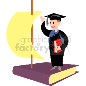 A Graduate Holding a Red Book Sailing on a Book of Success