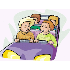 Children riding in a toy car