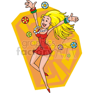 The clipart image depicts a happy and excited young woman holding poker chips and surrounded by money, suggesting that she has won at a casino. She appears to be celebrating her victory, and the image is associated with themes of entertainment, fun, and a girls' night out in Las Vegas. The image also contains elements of sexiness and femininity, as the woman is portrayed as attractive and glamorous.
