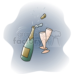 exploding champagne bottle with two glasses clipart. Commercial use image # 142576