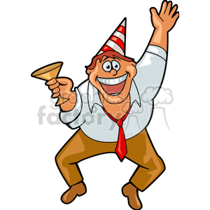 Excited man holding a drink at a birthday party clipart. Royalty-free image # 142586