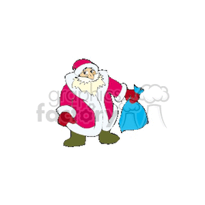 cartoon Santa holding a blue gift bag clipart. Commercial use image # 143105