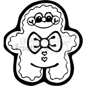 Black and White Happy Gingerbread Man with a Bow Tie clipart. Royalty-free image # 143478
