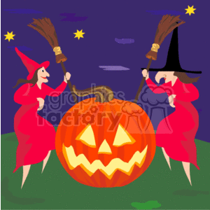 witches dancing around a pumpkin clipart. Commercial use image # 144557