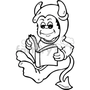 Little boy reading a book in his devil costume clipart. Commercial use image # 144742