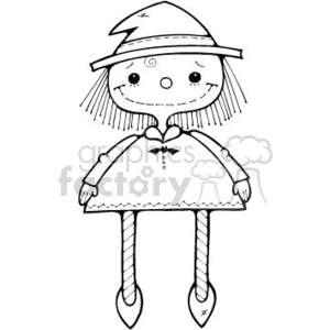 This clipart image features a cute and simplistic drawing of a girl dressed as a witch for Halloween. She has an adorable, friendly face with a button-like nose and circular cheeks. Her witch hat is pointy with a band, and she's wearing a dress that has a bat emblem near the neck. Additionally, her striped stockings and pointy witch shoes add to the Halloween theme.