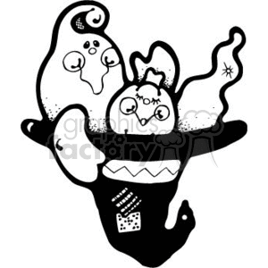 black and white ghost sitting by a pumpkin inside a witch hat  clipart. Royalty-free image # 144891
