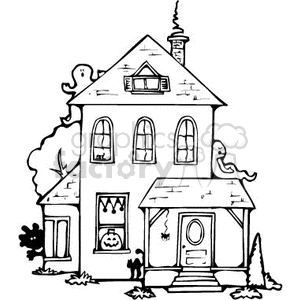 scary house haunted houses   Clip+Art Holidays Halloween mansion  outline black+white