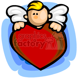 A Little Angel with Wings Holding a Heart clipart. Royalty-free image # 145733