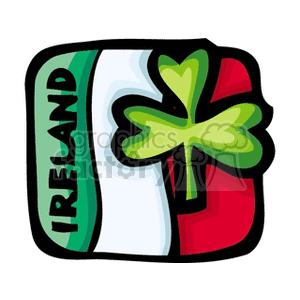 The flag of Ireland with shamrock clipart. Commercial use image # 148592