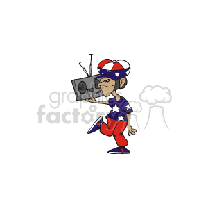 Patriotic boy dancing to his boom box clipart. Royalty-free image # 149318