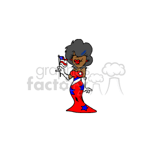African american beauty queen waving an american flag clipart. Commercial use image # 149333