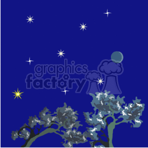  weather sky night stars moon  sky_stars_trees001.gif Clip Art Nature 
