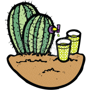 Cactus filling glasses with water clipart. Commercial use image # 151084